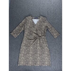Katherine Way Dress Womens Large Leopard Knot Front 3/4 Sleeve Knee Length